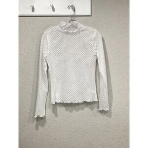 Unbranded Sheer Mesh Swiss Dot Mock Neck Top White Womens L Coquette Cottage Y2K